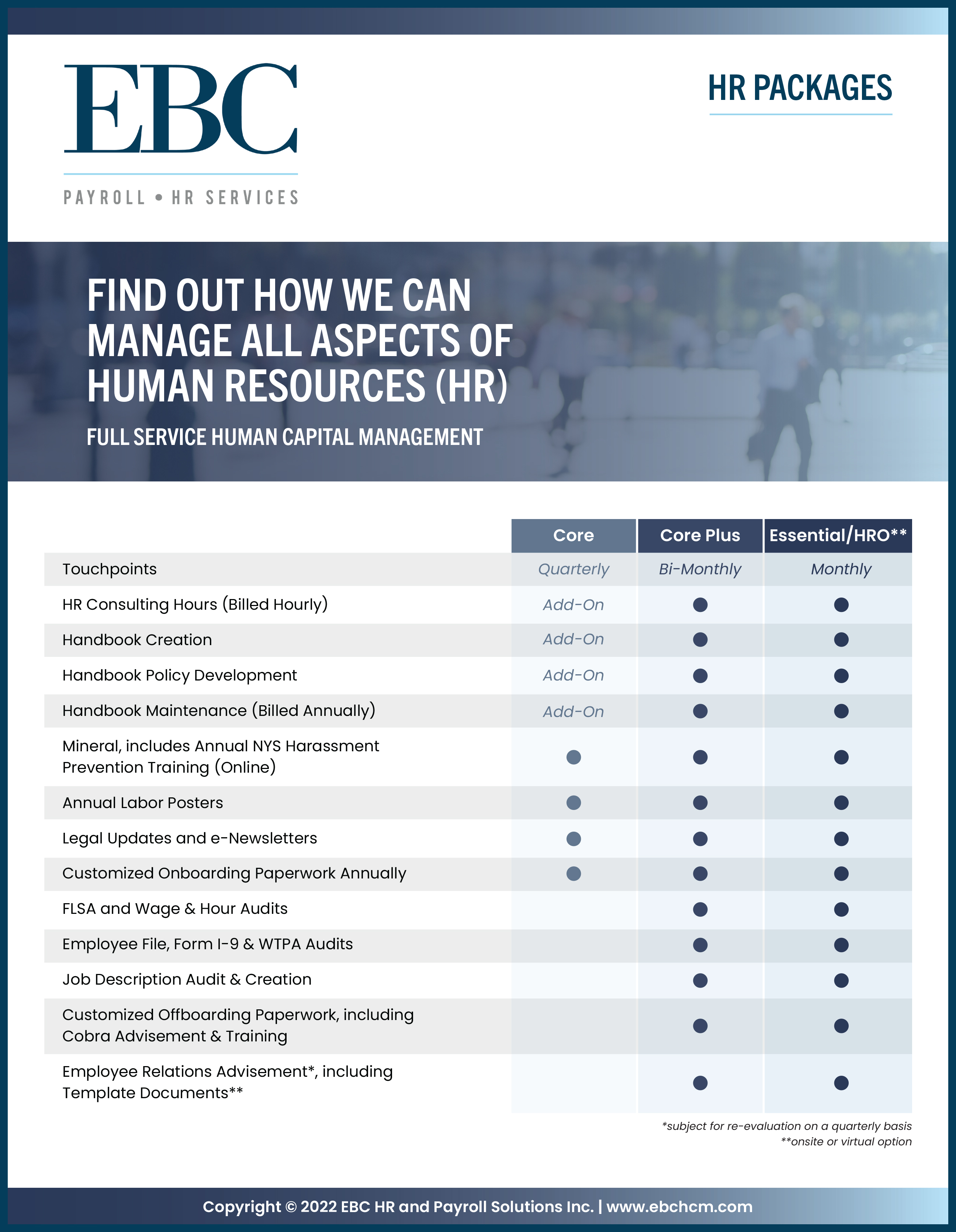 HR Service Plan Comparison Chart EBC HCM